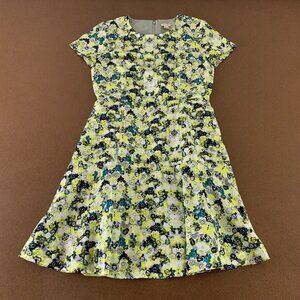 J Crew Women's Size 2 Green Floral Print Short Sleeve Round Neck Dress